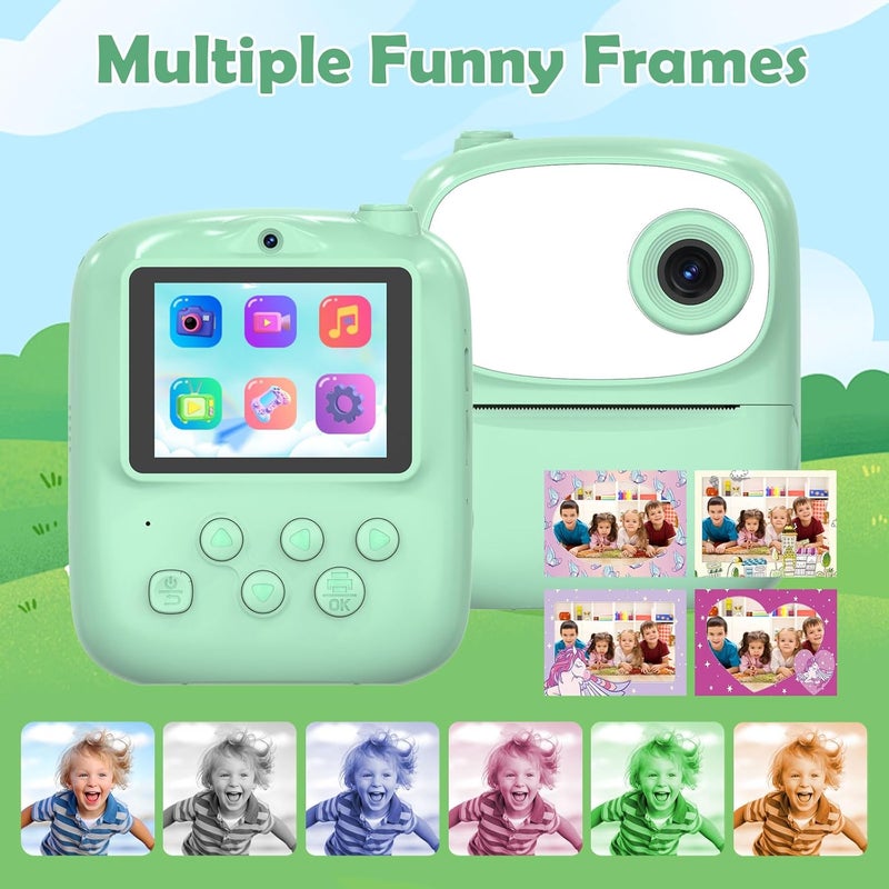 ICONLINK Kids Camera Instant Print for Kids with Mirror, HD Dual-Lens Selfie Digital Camera with 3 Rolls Print Paper & 32GB Card, Holiday Birthday Gifts Toys for Girls Boys Toddler. (Green) - Image 5